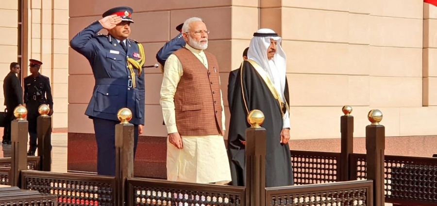 Manama: Prime Minister Narendra Modi with Bahrain Prime Minister Khalifa bin Salman Al Khalifa, during a ceremonial welcome accorded to him at Al Gudaibiya Palace in Manama, Bahrain on Aug 24, 2019. (Photo: IANS/MEA) by . 