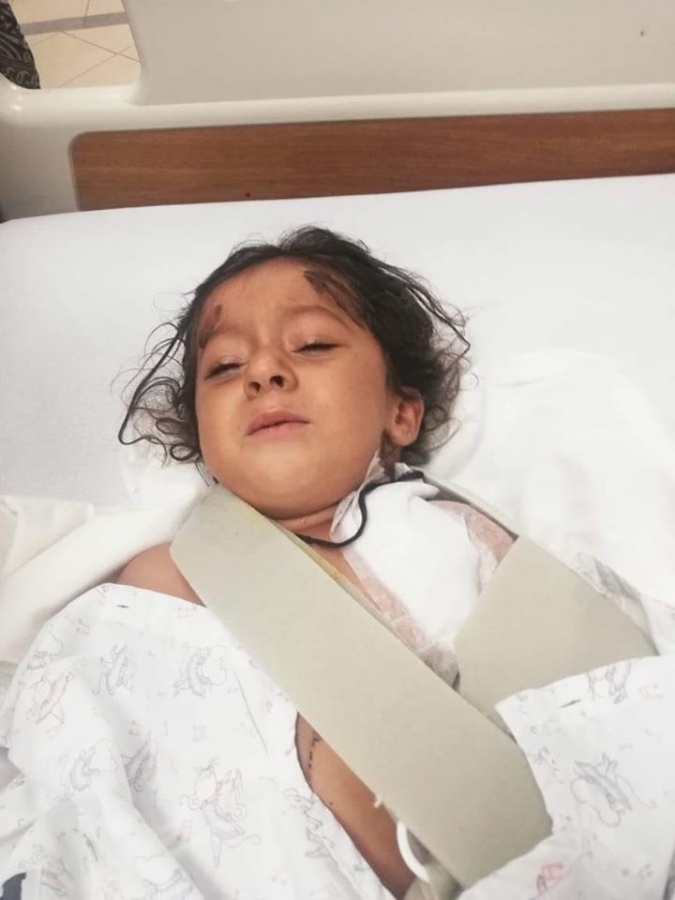 4 year old Bramsh injured in the attack in which her mother was killed allegedly by the government. by .