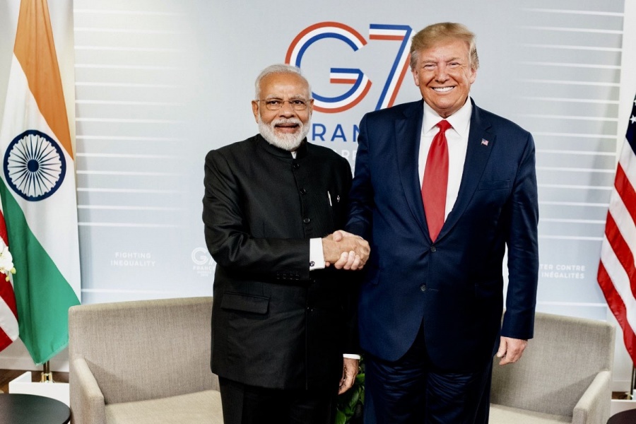 Biarritz: Prime Minister Narendra Modi meets US President Donald Trump on the sidelines of the G7 Summit in Biarritz, France on Aug 26, 2019. (Photo: IANS/MEA) by . 