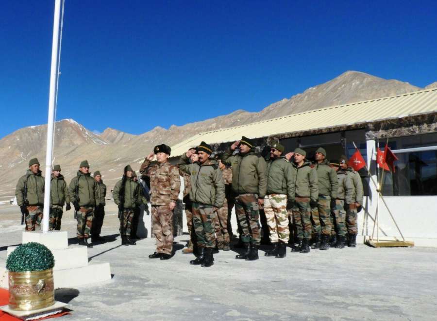 Ladakh: Indian and Chinese army personnel during ceremonial border meeting (BPM) to mark India's 69th Republic Day at Daulat Beigh Oldi (DBO) in Ladakh region on Jan 26, 2018. (Photo: IANS/DPRO) by . 