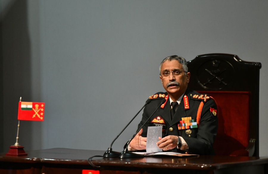 New Delhi: Army chief General Manoj Mukund Naravane addresses during the annual press conference at the Manekshaw Centre in New Delhi on Jan 11, 2020. (Photo: IANS) by .