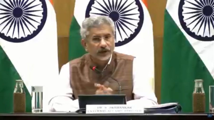 New Delhi: External Affairs Minister S. Jaishankar addresses a press conference on 100 days of Government, in New Delhi on Sep 17, 2019. (Photo: IANS/MEA) by .