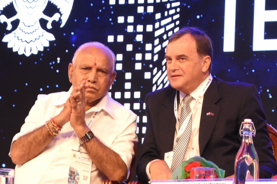 Bengaluru: Karnataka Chief Minister BS Yediyurappa in a conversation with British High Commissioner to India Domnic Anthony Gerard Asquith at the inaugural session of Bengaluru Tech Summit 2019, on Nov 18, 2019. (Photo: IANS) by .