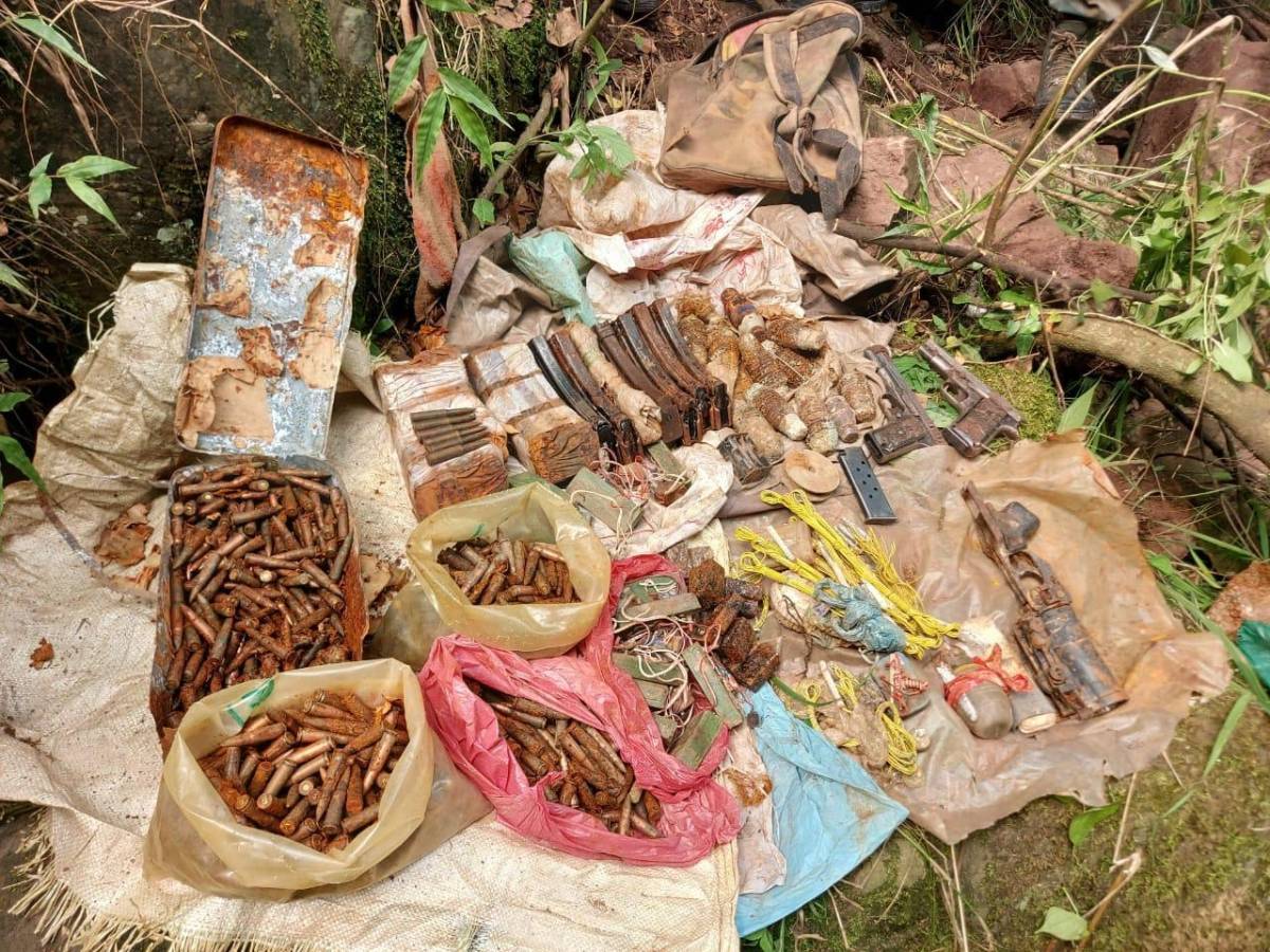 Rajouri: A huge cache of arms and ammunition was recovered by the police in Rajouri district of Jammu and Kashmir on July 4, 2020. (Photo: IANS) by . 
