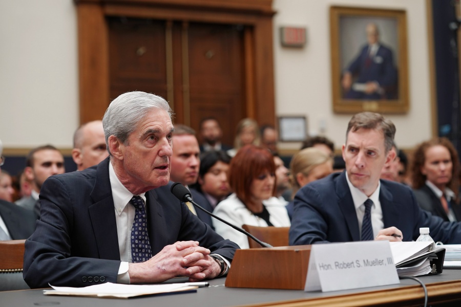 WASHINGTON, July 24, 2019 (Xinhua) -- Former U.S. Special Counsel Robert Mueller (L, front) testifies before the House Permanent Select Committee on Intelligence during the "Former Special Counsel Robert S. Mueller, III on the Investigation into Russian Interference in the 2016 Presidential Election" hearing on Capitol Hill in Washington D.C., the United States, on July 24, 2019. Robert Mueller said here on Wednesday his report on the Russia probe did not exonerate U.S. President Donald Trump of obstructing justice. (Xinhua/Liu Jie/IANS) by . 