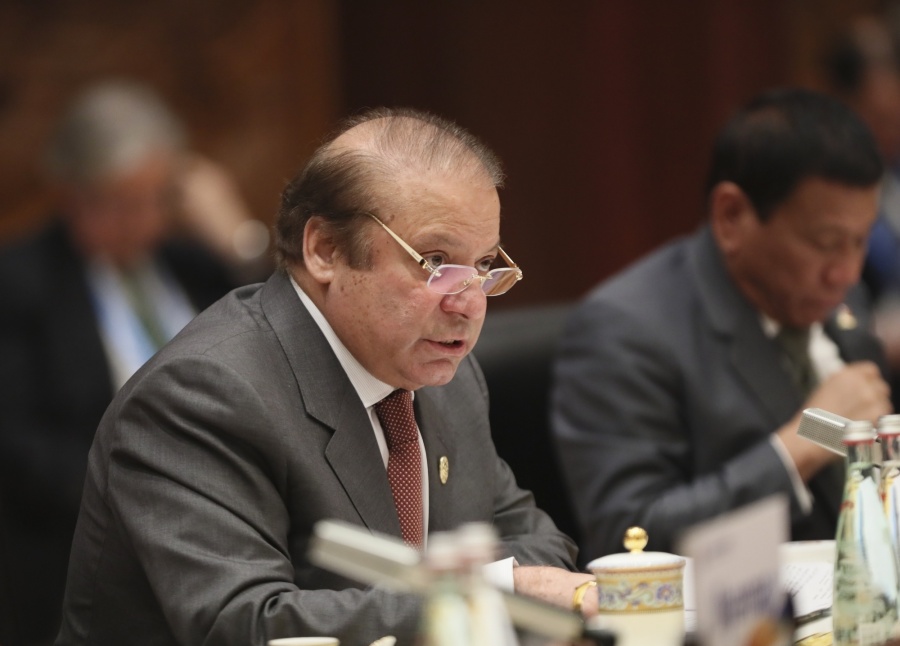 BEIJING, May 15, 2017 (Xinhua) -- Pakistani Prime Minister Nawaz Sharif speaks at the Leaders' Roundtable Summit of the Belt and Road Forum (BRF) for International Cooperation at Yanqi Lake International Convention Center in Beijing, capital of China, May 15, 2017. (Xinhua/Lan Hongguang/IANS) by . 