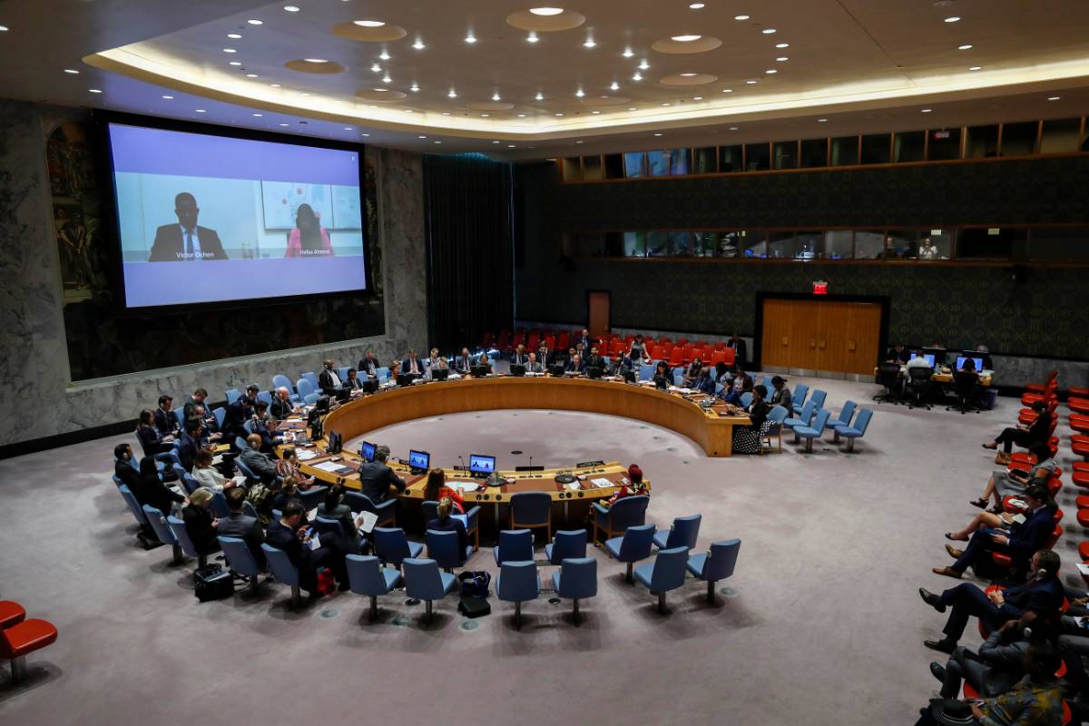 UNITED NATIONS, Oct. 2, 2019 (Xinhua) -- Photo taken on Oct. 2, 2019 shows a UN Security Council meeting on peace and security in Africa at the UN headquarters in New York. Mobilizing youth and silencing the guns in Africa is not a choice but an absolute necessity, a senior UN official said on Wednesday. (Xinhua/Li Muzi/IANS) by .