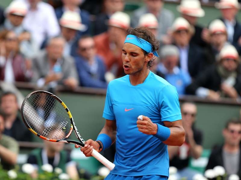 Rafael Nadal of Spain reacts during the men's singles second round match against his compatriot Nicolas