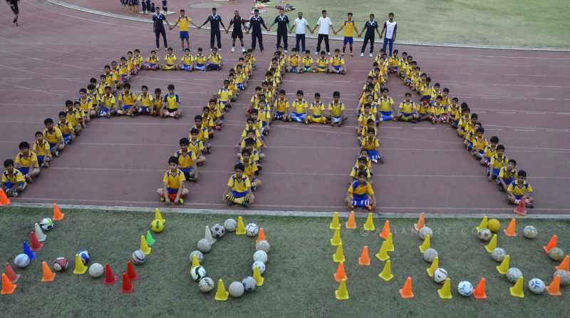 Football fans create a decoration FIFA World Cup 2014 during World largest sports championship FIFA world cup in Bhopal 