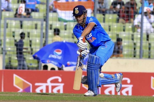 Indian skipper MS Dhoni in action during the 2nd ODI match between India and Bangladesh at Shere Bangla National Stadium in Mirpur, Dhaka, Bangladesh on June 21, 2015.