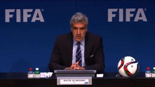 FIFA spokesman Walter De Gregorio addresses a press conference