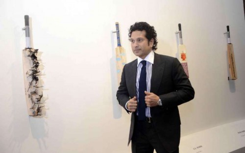 Cricket Legend Sachin Tendulkar during inauguration of `Deconstructed innings` an art exhibition in Mumbai, on Dec 17, 2014. 