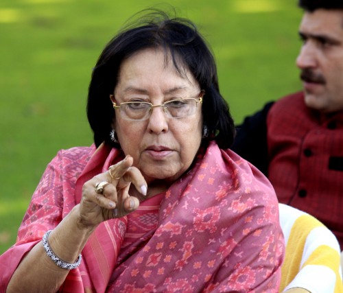 Union Minister for Minority Affairs, Najma Heptulla addresses a press conference in Srinagar on May 26, 2015. (Photo: IANS)