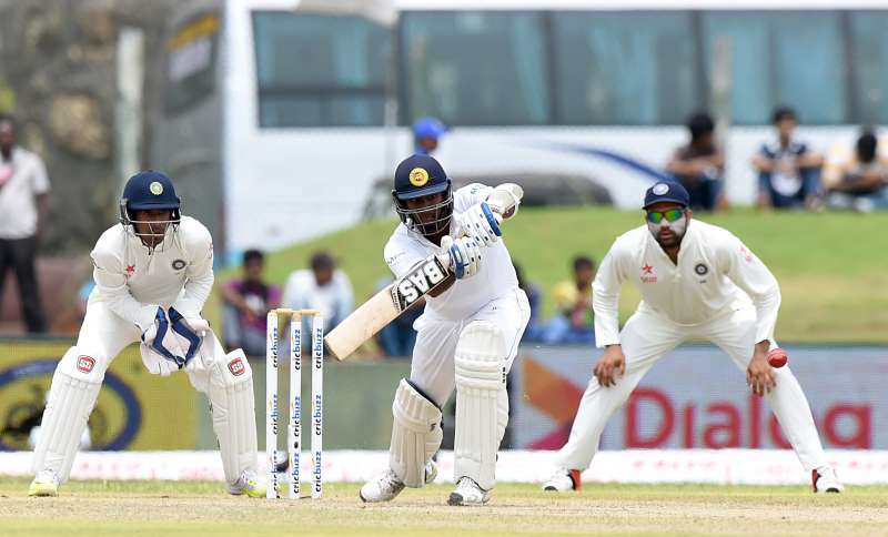  Players of Sri Lanka compete in the first day of the opening test match between Sri Lanka and India at the Galle International Cricket Stadium in Galle, Sri Lanka,