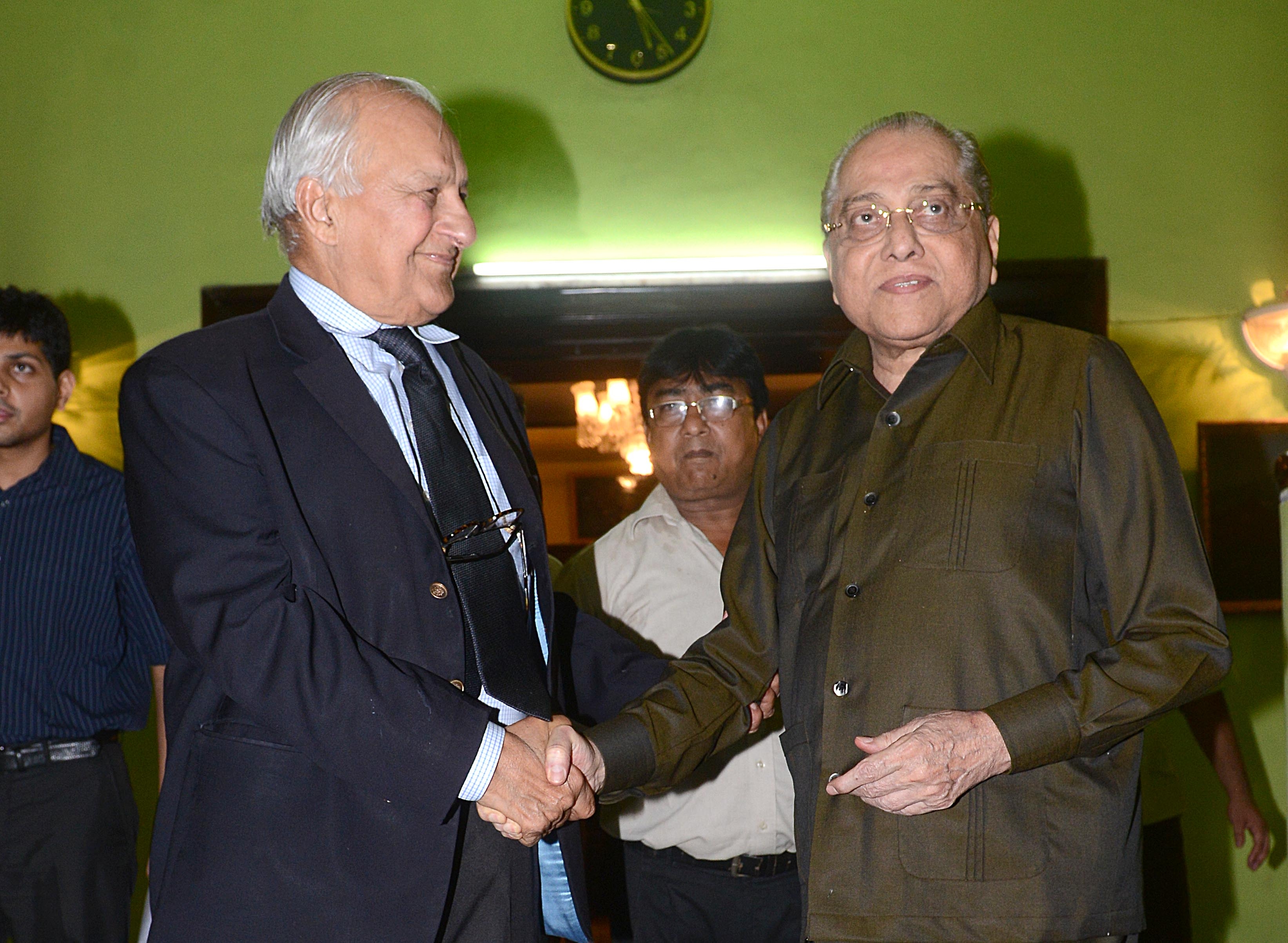 Kolkata: Pakistan Cricket Board (PCB) chief Shahryar Khan meets Board of Control for Cricket in India (BCCI) president Jagmohan Dalmiya in Kolkata (File)