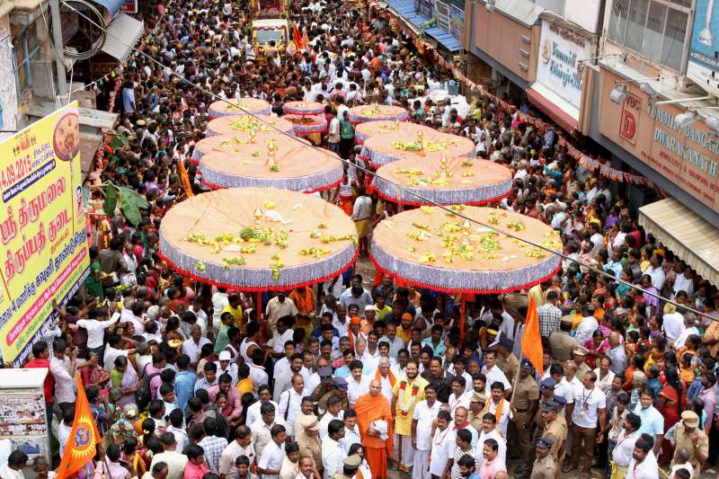 eople participate in Tirupathi Kudai (Tirupati umbrella) procession in Chennai