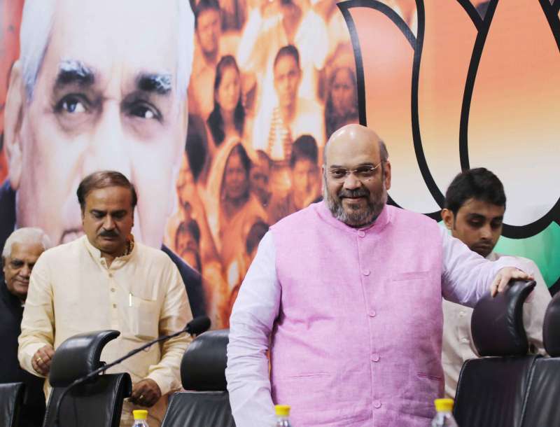 India's ruling party BJP's leader Amit Shah at a press conference