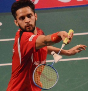 New Delhi: Hyderabad Hunters` Parupalli Kashyap in action against Delhi Acers` Rajiv Ouseph during the Premier Badminton League (PBL) match at the Siri Fort Sports Complex in New Delhi, on Jan 7, 2016. (Photo: IANS)