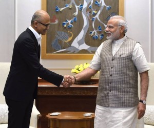 Microsoft CEO Satya Narayana Nadella calls on Prime Minister Narendra Modi in New Delhi (Photo: IANS/PIB)