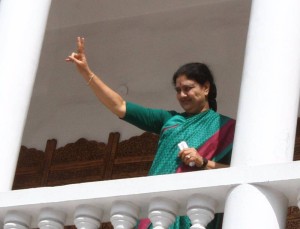 Newly appointed AIADMK Chief Sasikala at party headquarters in Chennai (Photo: IANS)