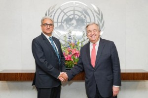 United Nations: CAG Shashi Kant Sharma meets the UN Secretary General Antonio Guterres at United Nations on Jan 27, 2017.(Photo: IANS)