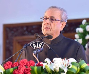 Bengaluru: President Pranab Mukherjee addresses at the foundation laying stone of "Bengaluru Dr. B. R Ambedkar School of Economics" at Vidhana Soudha in Bengaluru on April 14, 2017. (Photo: IANS)