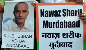 Mumbai: People stage a demonstration after a Pakistani Field General Court Martial awarded the capital punishment to former Indian Navy officer Kulbhushan Jadhav, in Mumbai on April 12, 2017. Jadhav was arrested on March 3, 2016, reportedly in Balochistan. He has been accused of "involvement in espionage and sabotage activities against Pakistan". (Photo: IANS)