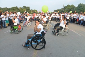 New Delhi: Participants during the 'Wheelchair Rally' organised on the occasion of World Spinal Injury Day at India Gate in New Delhi on Sep 8, 2019. (Photo: IANS)