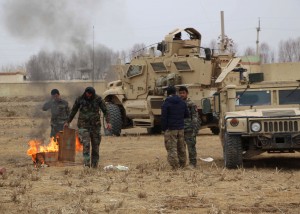 (180117) -- KUNDUZ, Jan. 17, 2018 (Xinhua) -- Afghan security force members take part in a military operation in Chahar Dara district of Kunduz province, Afghanistan, Jan. 16, 2018. The Kunduz province, as well as neighboring Baghlan and Takhar provinces, have been the hotbeds of heavy clashes over the past couple of months as Taliban has been trying to attack the government forces in the once relatively peaceful region. (Xinhua/Ajmal Kakar) (zxj)